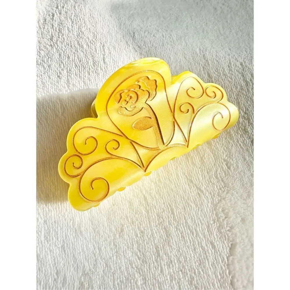 Beauty and the beast yellow Belle hair claw with rose detail